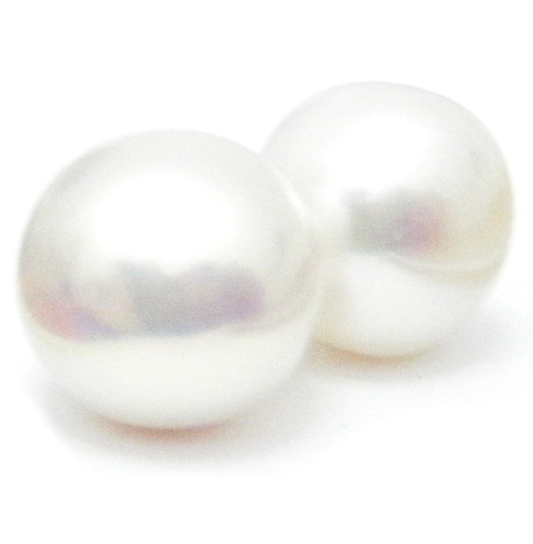 White 12.5-13mm Pearl Button Silver Stud Earring